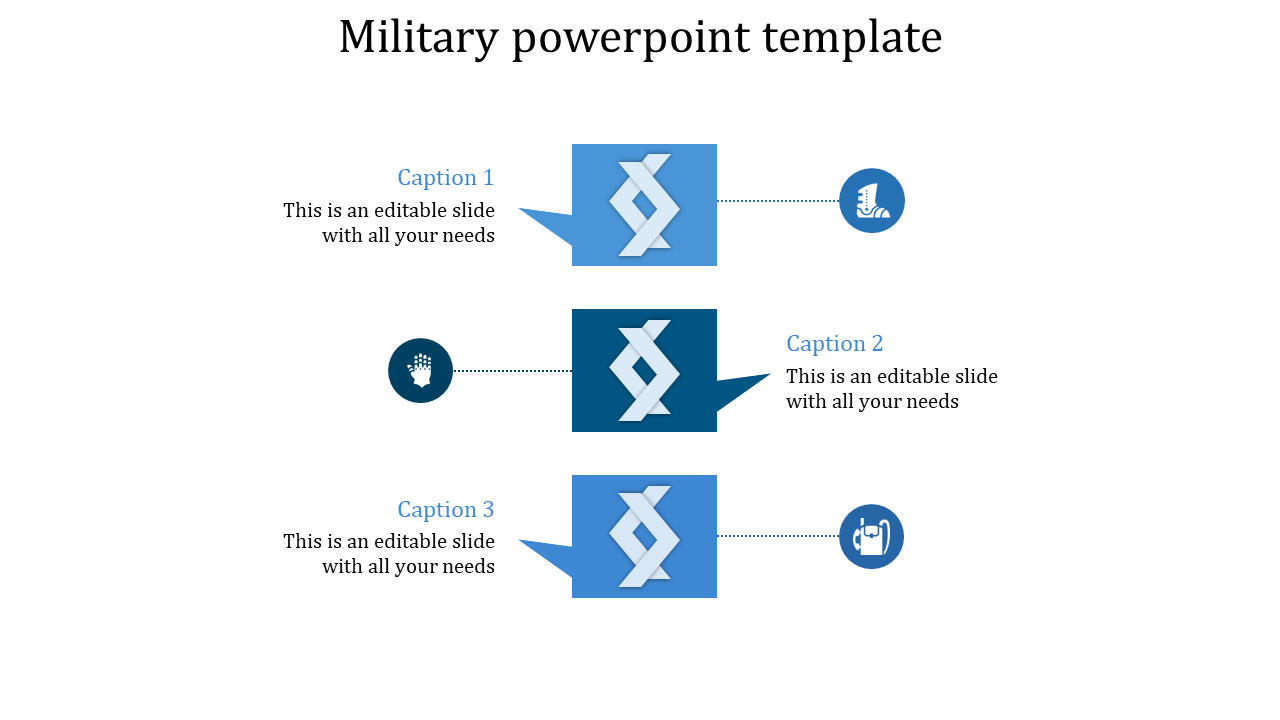 Amazing Military PowerPoint Template With Three Nodes
